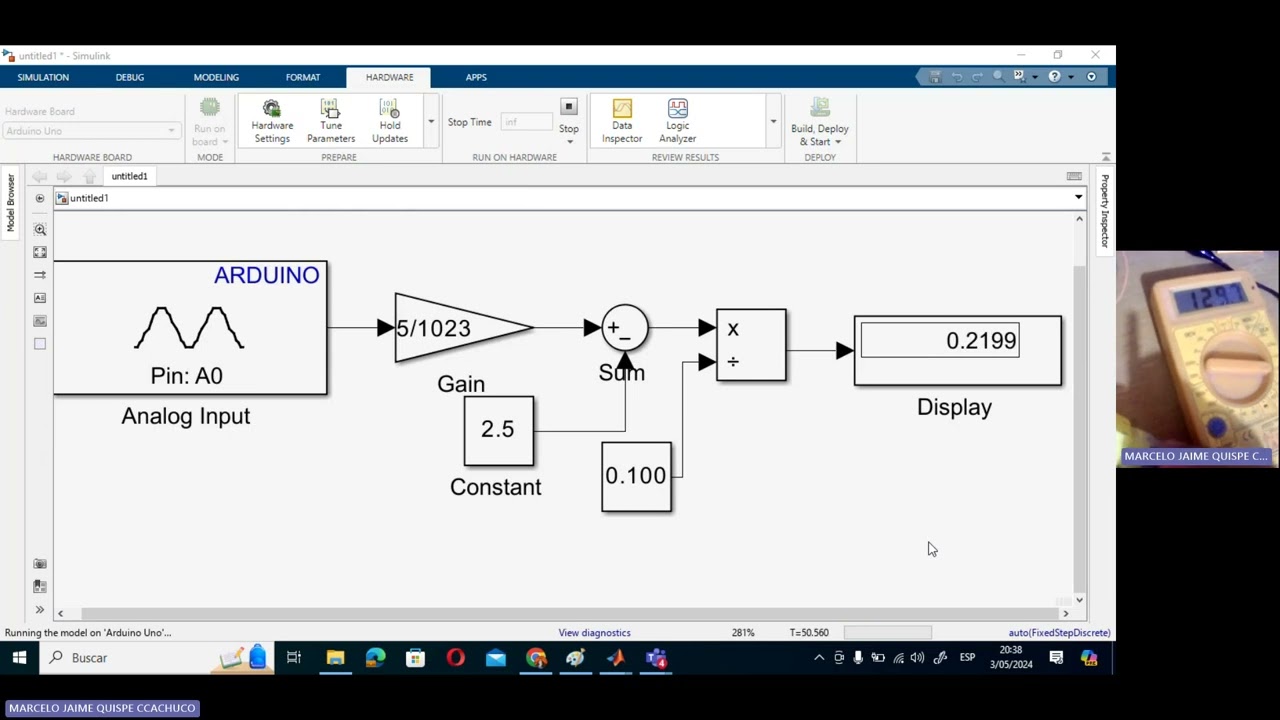 Lectura de sensor de corriente con #simulink y #arduino