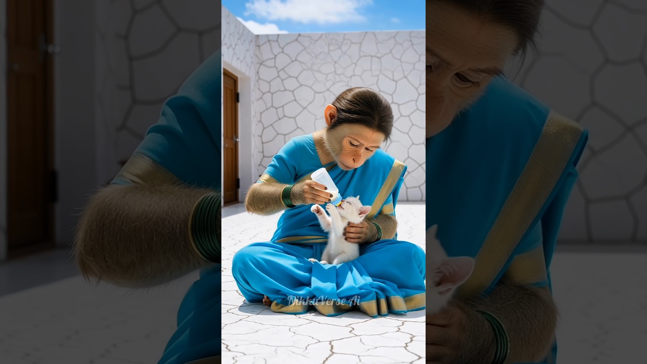 Pinky the monkey helped the kitten return to its mother 🥹 