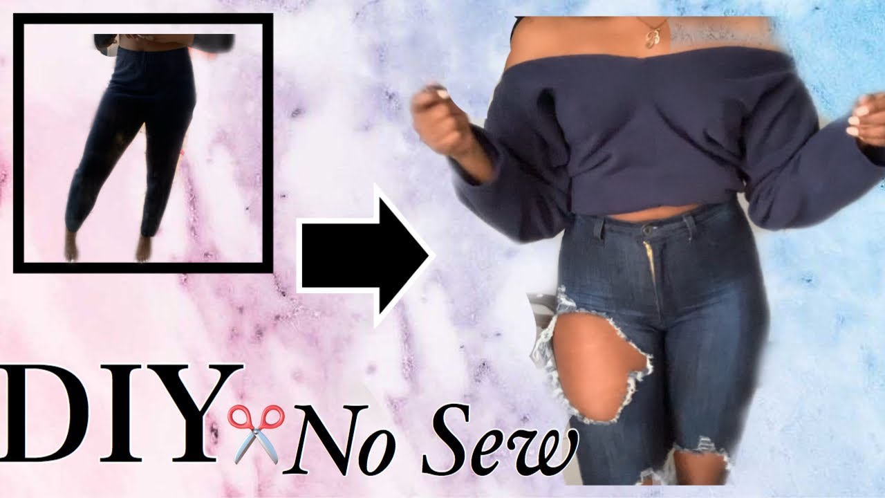 DIY Turn sweatpants into a long sleeve crop top No sew YouTube
