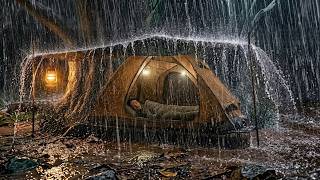 CAMPING In HEAVY RAIN FOREST STORM | Cozy Warm Tent & Relaxing Rain Sounds
