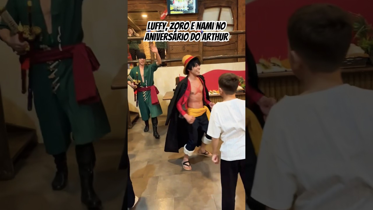 Luffy, Zoro e Nami no aniversário do Arthur - One Piece cosplay