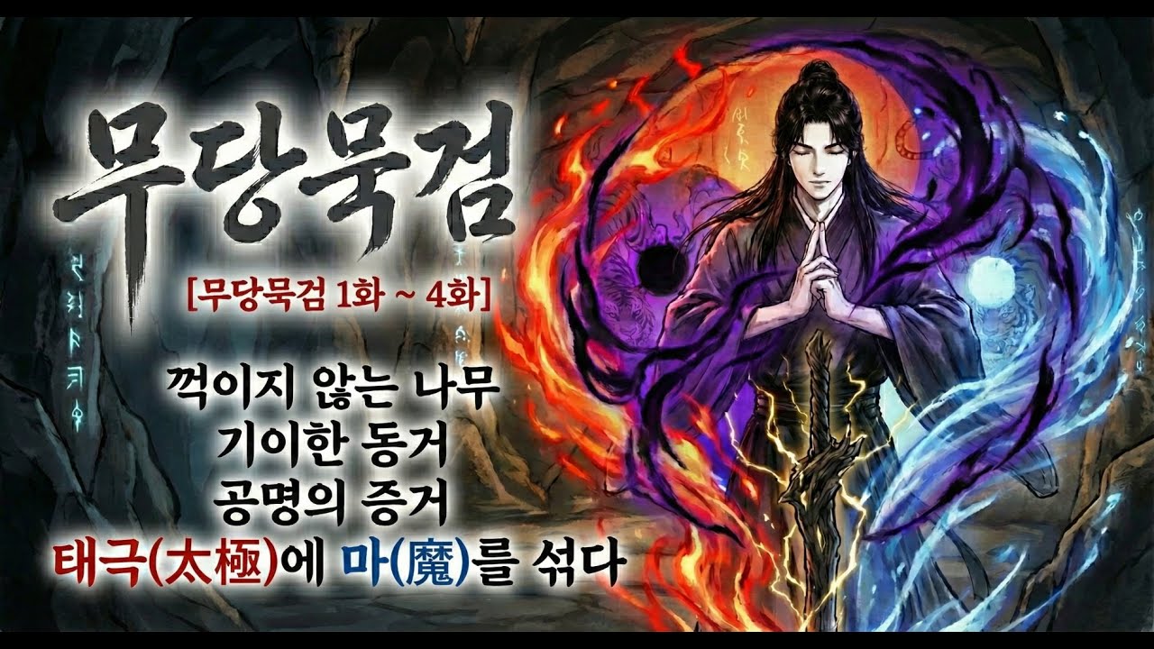 무당묵검 [1화 ~ 4화] 몰아보기! 꺽이지 않는 나무, 기이한 동거, 공명의 증거, 태극(太極)에 마(魔)를 섞다. 몰아보기.