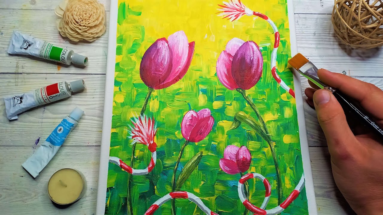 Pictura de MARTISOR - 1 MARTIE 🌷 Cum se Picteaza LALELE 🌷 Flori de Primavara