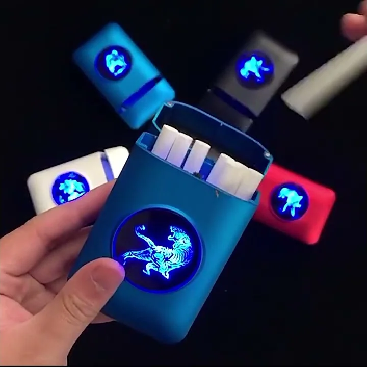 Cigarette Case Box With USB Lighter LED Display Windproof Cigarette Lighter