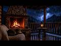 LIVE 🔴 Ultimate Cozy Cabin Night ⛈️ Heavy Rain, Thunder, Fireplace & Sleeping Cat
