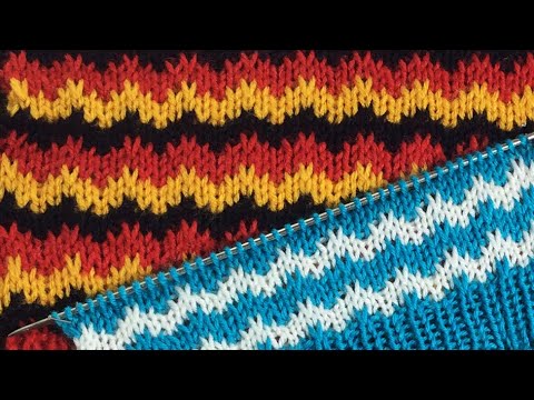 Цветные шевроны. 2 или 3 цвета. Вязание спицами.