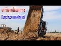 Best machinery operation- Tree bulldozer pushing soil after unloading from dump truck