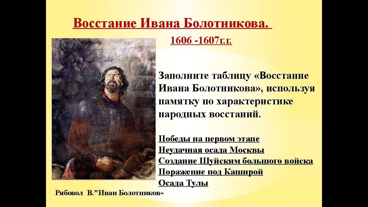 Восстание против шуйского. 1606-1607 Восстание Ивана Болотникова итоги. Восстание Ивана Болотникова 1606-1607 таблица. Ход Восстания Ивана Болотникова 1606 1607. Причины Восстания Болотникова 1606-1607 таблица.