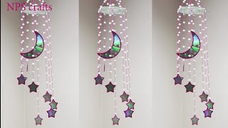 DIY Moon and Stars Wall Hanger with Recycled CDs | Room Decoration Ideas with CDs