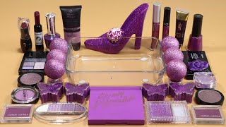 Mixing'Purple Shose'Eyeshadow,Makeup and glitter Into Slime!Satisfying Slime Video!★ASMR★