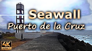 Seawall of Puerto de la Cruz on a stormy day / Tenerife, Spain / 4K