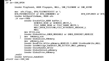 Win32 API Asm Code using Masm - Open Dialog - Editor P1