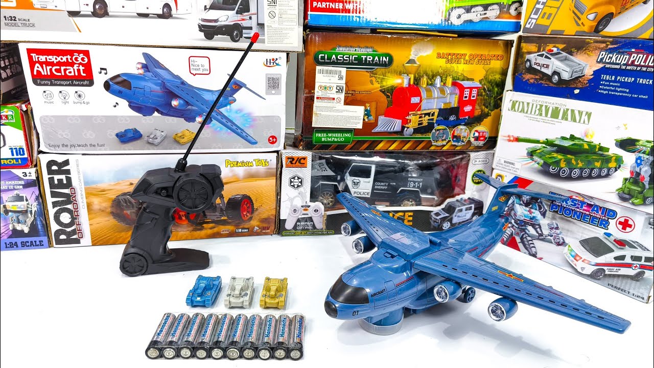 UNBOXING Rc Police Pick-Up Car, Transport Plane Aircraft, Lokomotif Train, City School bus 