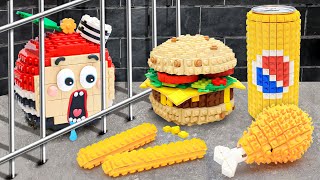 Lego Mukbang Yellow Food in Prison - Miracle Escape IRL || Stop Motion & Lego Food