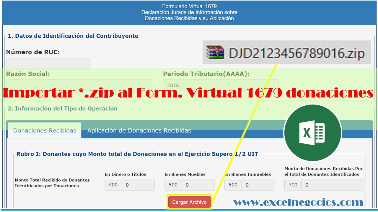 SUNAT Form. Virtual 1679 Donaciones Percibidas y aplicación - Importación  de Datos desde Excel - YouTube