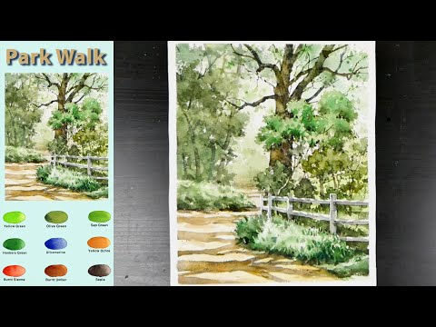 Without Sketch Landscape Watercolor - <strong>Park</strong> Walk (color <strong>mixing</strong> view) NAMIL ART