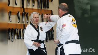 Gale Trumbeaux at the age if 80 receiving her 3red Dan black belt