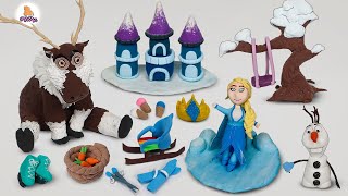 DIY How to make polymer clay miniature Castle, kitchen set, Sven, Olaf, Tree / Kingdom
