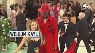 Model Wisdom Kaye sports head-to-toe red at 2024 Met Gala | NBC New York