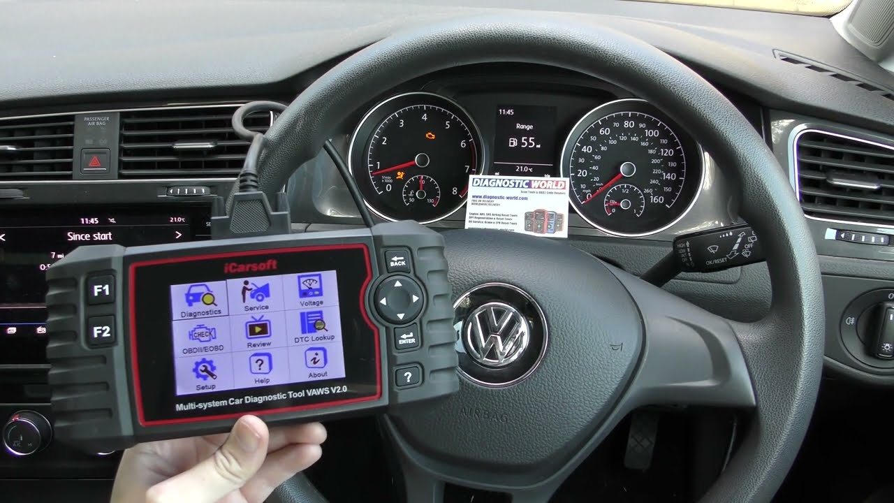 iCarsoft VAWS V2 0 Demo   VW Golf Mk7 Airbag & Check Engine EPS Warning Light Turn Off