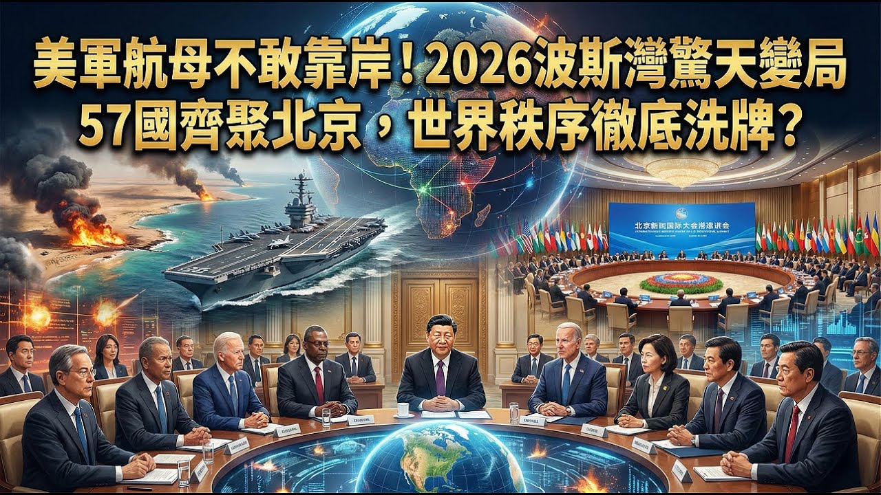 美軍航母不敢靠岸！2026波斯灣驚天變局，57國齊聚北京，世界秩序徹底洗牌？