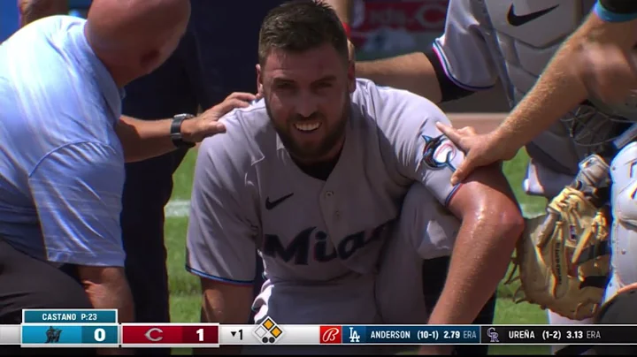 Marlins pitcher Daniel Castano hit in the head by ...
