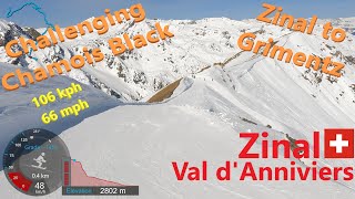 [4K] Skiing Zinal, 106 KPH Down Chamois Black to Grimentz, Val d'Anniviers Switzerland, GoPro HERO9