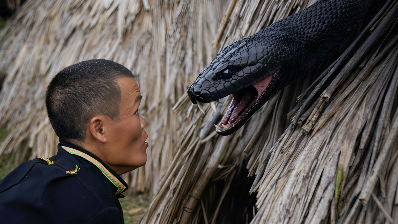 The dwarf family was terrified when they encountered a giant python attacking their chicken farm
