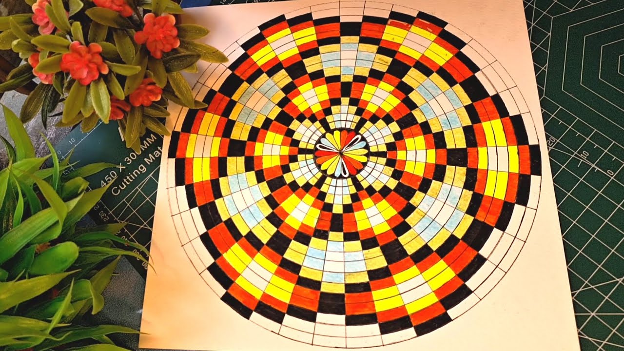 Symmetrical 3D Geometrical Optical Illusion Art Based Circles||How to draw Geometrical Illusion Art