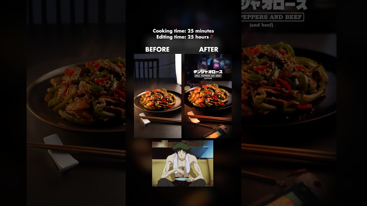 Before/After cooking the Cowboy Bebop dish:
