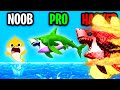 NOOB vs PRO vs HACKER In HUNGRY SHARK WORLD!? (MAX LEVEL SHARKS UNLOCKED!)