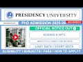 Presidency University Phd Admission 2025-26 Notification | Eligibility, Seats &amp; How to Apply?