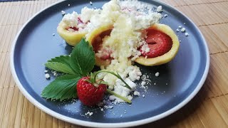 Cheese dumplings with strawberries