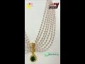 Grand 7 Line White CZ Beads Necklace with Golden Swarovski Pearls & Gold Pendant