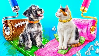 картинка: Мы построили секретные домики для питомцев! Бедная собака vs богатая кошка!