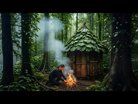 Survival In The Rainy Jungle Solo Girl Builds A Leaf Shelter