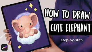 How To Draw a Cute Baby Elephant - Easy Procreate Tutorial (Step-by-Step) + Brush Set screenshot 1