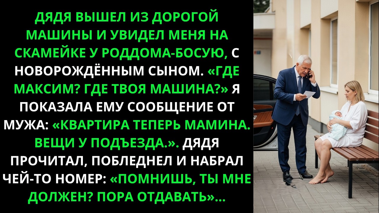 Дядя нашёл меня босую у роддома с младенцем.Муж выгнал.Дядя побледнел и позвонил:«Пора отдавать долг
