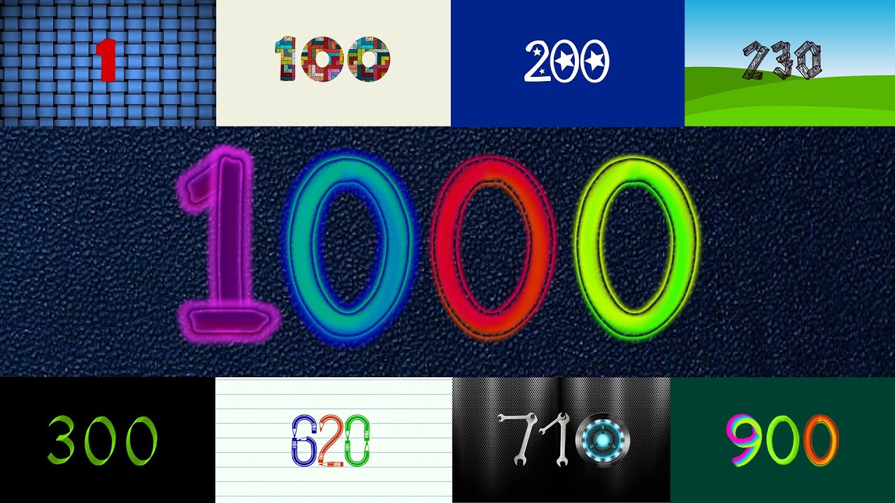 Numbers 1 to 1000 | Números de 1 a 1000 fontes coloridas | 1000 segundos | 16:40 Minutes [037]