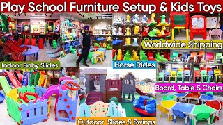 Latest Fancy Play School Furniture Setup & Kids Toys | Indoor Slides, Table - Chair & Play Activites