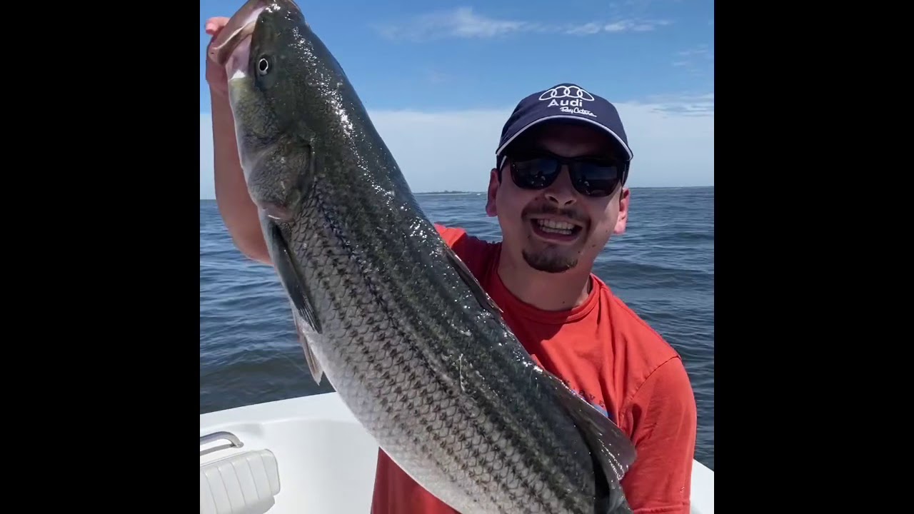 TWO STRIPERS ON ONE MOJO Striper Fishing on Raritan Bay YouTube
