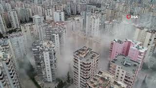 Depremde yarısı yıkılan apartmanın kontrollü yıkımına başlandı