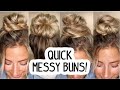 4 QUICK AND EASY MESSY BUNS- LONG AND MEDIUM HAIRSTYLES!