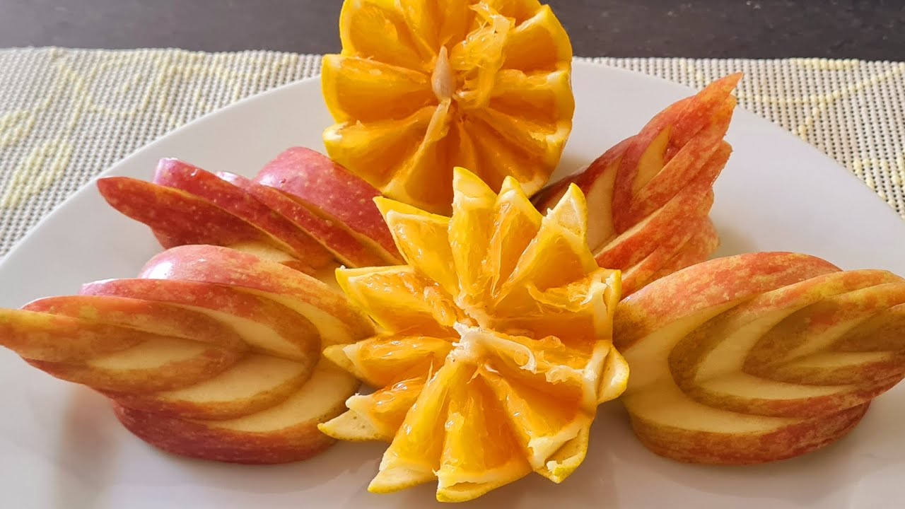 Aprenda Como Fazer Uma Linda Decoração com Maçã e Laranja - Ideias de Cortes como chefes em Frutas