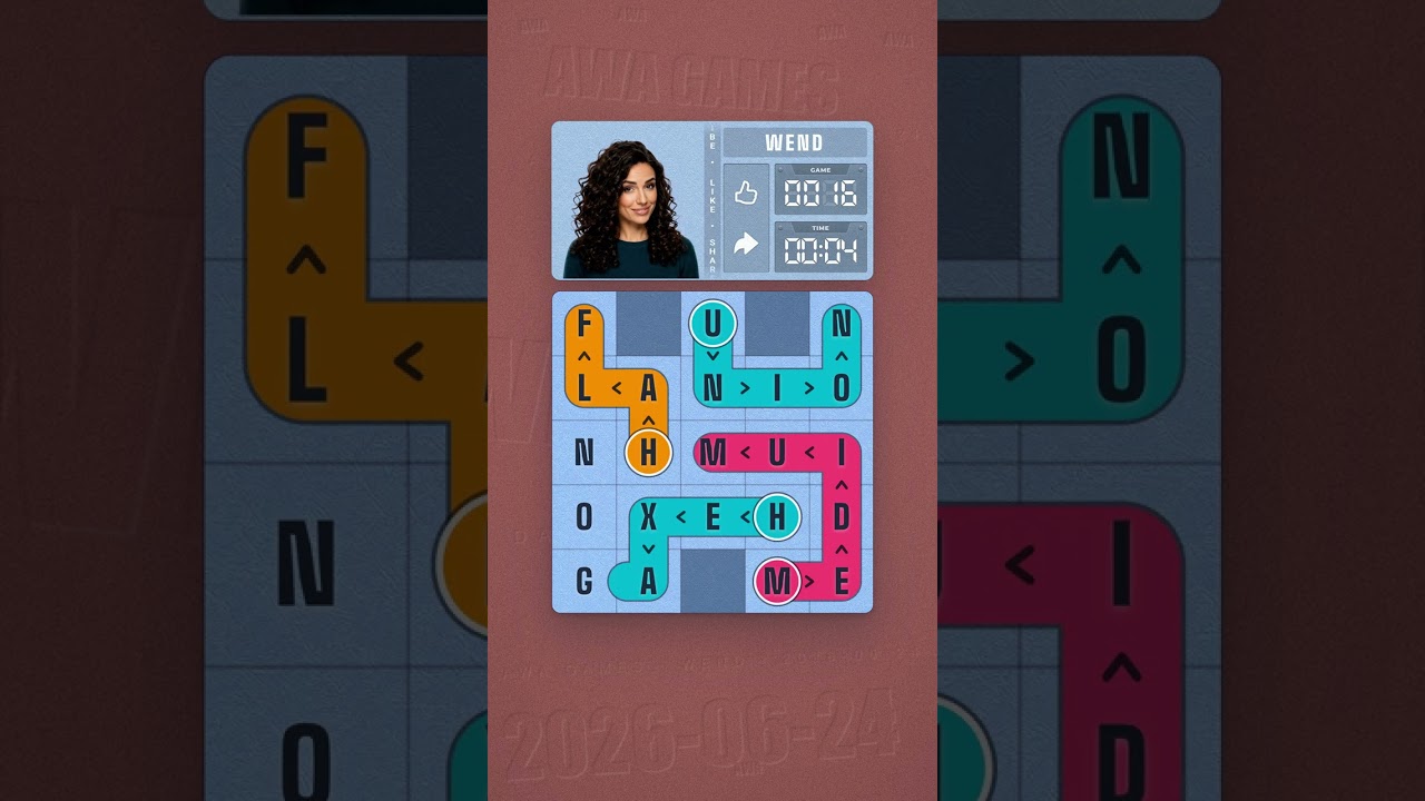 LinkedIn Wend #16 solved board for June 24, 2026, 5x5 grid