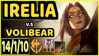 SOLARBACCA (IRELIA) vs VOLIBEAR - 14/1/10 KDA TOP GAMEPLAY - NA Ranked GRANDMASTER