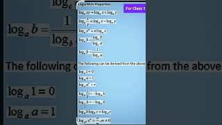logarithmic properties for class 11th