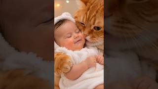 Baby & Giant Cat Bath Time Cuteness 🐱🛁💖 #cutebaby #aivideo #shorts