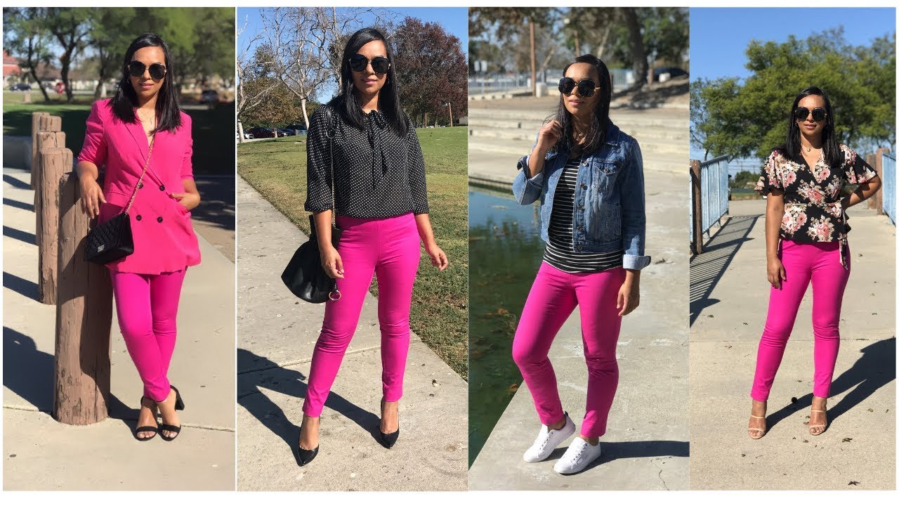 UN PANTALON 4 OUTFITS , COMO COMBINAR PANTALON ROSA FUCSIA. YouTube