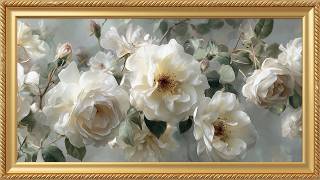 Classic White Rose Floral Painting | Gold Frame TV Art | 8 Hours | 4K screenshot 5